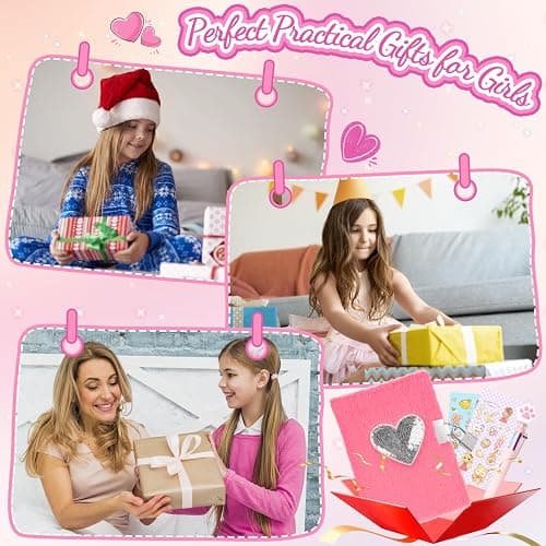 PrinBarBee Heart Diary with Lock, Secret Journal Gift for Girls Ages 8-10, Pen & Stickers thumbnail 6