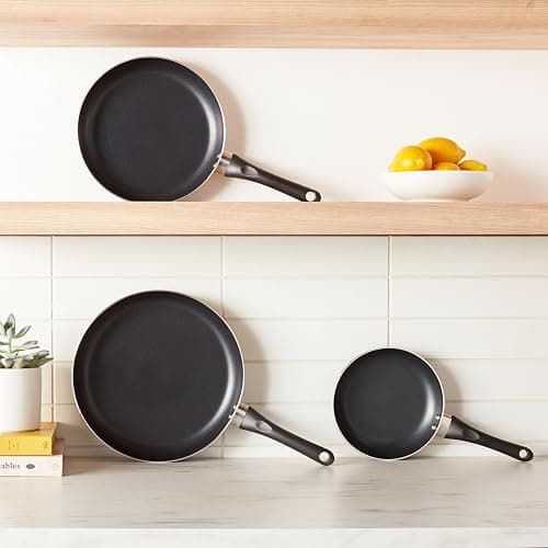 Amazon Basics Non Stick 3-Piece Kitchen Cookware Set, Includes 8-inch, 10-inch, 12-inch Pan, Black thumbnail 2
