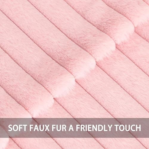 Aegero Pack of 2 Faux Fur Christmas Throw Pillow Covers 18x18 Inch, Pink | Fall Plush Striped Couch Pillow Cover, with Velvet Back Modern Home Decorative Throw Pillow for Sofa Living Room Couch Bed thumbnail 3