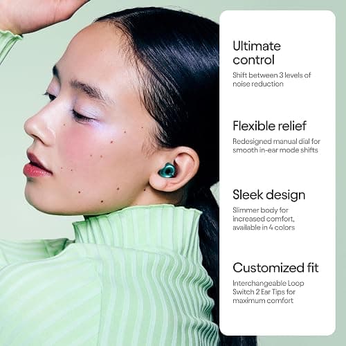 Loop Switch 2 Adjustable Ear Plugs 3 Relief Modes for Ultimate Control | Flexible Noise Reduction Earplugs for Focus, Travel, Socializing, Festivals & More | 20-26 dB (SNR) Noise Reduction thumbnail 2