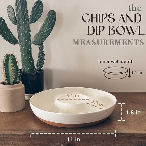 Mora Ceramic Chips and Dip Serving Tray: Large Divided Party Bowl Set for Chips & Salsa, Veggies & Dip, Fruit, Snacks, Entertaining, Hosting, etc. Minimalist Design for the Modern Hostess - White - Vanilla White thumbnail 2
