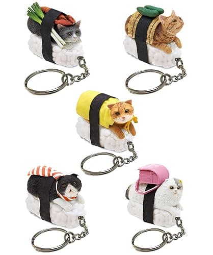 Sushi Cat Clever Idiots Nekozushi Keychain - Blind Box Includes 1 of 5 Collectable Figurines - Features a Detachable Keyring (Version 1) - Image 1