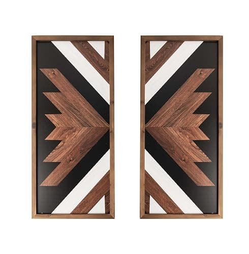 flangairy 2 Pcs Aztec Wall Decor With Wood Framed, 20.9x9.8 Inch Wooden Western Wall Art, Southwestern Native American Boho Bathroom Bedroom Living Room Rustic Home Decoration - Image 1