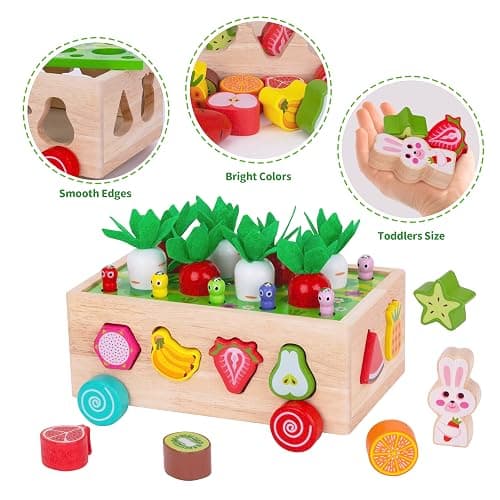 Toddlers Montessori Wooden Educational Toys for Baby Boys Girls Age 1 2 3 Year Old, Shape Sorting Toys 1st One First Birthday Girl Gifts for Kids 1-3, Wood Preschool Learning Fine Motor Skills Game thumbnail 8