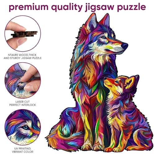 Reouinty Wolf Puzzles for Adult 500 Piece, Family Wooden Puzzle for Adult, Challenging Puzzle, Luxurious Shaped Wooden Puzzles for Adults, Family Game 15 x 19.2in thumbnail 5