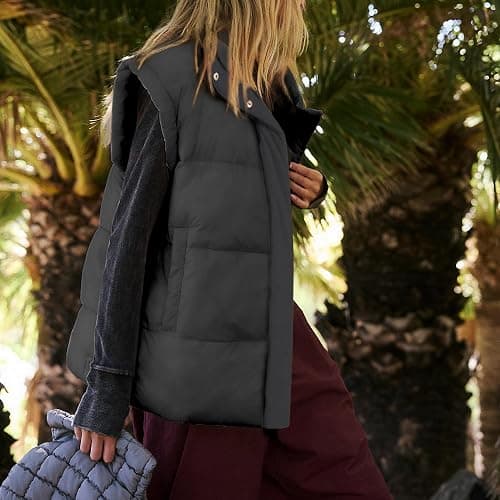 Songling Womens Oversized Puffer Vest Stand Collar Full Zip Sleeveless Bubble Puffer Vest Quilted Padded Warm Coat Outwear thumbnail 7