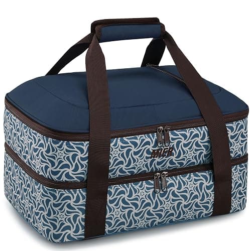 MIER Insulated Casserole Carrier Fits 9"x13" Baking Dishes/Foil Pans, Double Food Carriers Bag Thermal Holder for Hot or Cold Food Lasagna Lugger Potluck Parties Picnic Travel, Deep Blue - Image 1