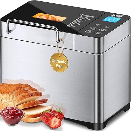 KBS Pro 710W 2LB Bread Maker, Stainless Steel 17-in-1 Smart Bread Machine with Healthy Ceramic Pan, Automatic Nut Dispenser, Tempered Glass Touch Panel, 3 Crust Colors, 15H Timer& Keep-Warm, Recipes - Image 1