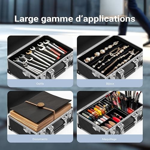 Mallette en PVC 32x23x16cm Verrouillable Bords renforcés Cadre en Aluminium Valise de rangement Outils DVD Box thumbnail 8