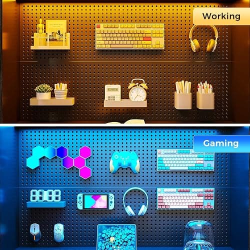 AODK 63" L Shaped Desk for Gaming and Working，Black | PC Desk with Hutch, Pegboard & Shelves, 4 Drawers, Integrated LED Light Strip & Power Outlets, Reversible thumbnail 9
