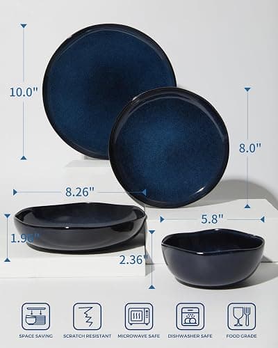 Pokini Stoneware Dinnerware Sets for 8, 32Pcs Ceramic Plates and Bowls Sets | Stoneware Dishware sets, Microwave & Dishwasher Safe, Cereal Bowls and Dinner Plates Set, Stackable Dishes Set, Starry Blue thumbnail 3