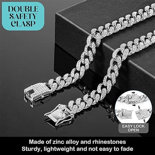 Tallew Silver Dog Chain Diamond Collar Walking Metal Chain Necklace with Secure Buckle Pet Cuban Style Collar Jewelry Accessories for Small Medium Large Dog Cats(22 Inch) thumbnail 3