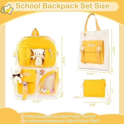 Lifelix Kawaii Backpack for Girls 5 Pcs School Bookbag Cuet Kids Schoolbag with Accessories Crossbody Bags Pencil Case Handbag Coin Purse (Yellow) thumbnail 7