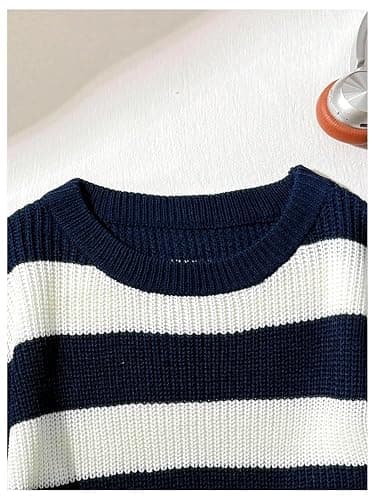 RoseSeek Girl's Striped Off The Shoulder Sweaters Long Sleeve Color Block Knit Pullover Tops Fall Jumper thumbnail 3