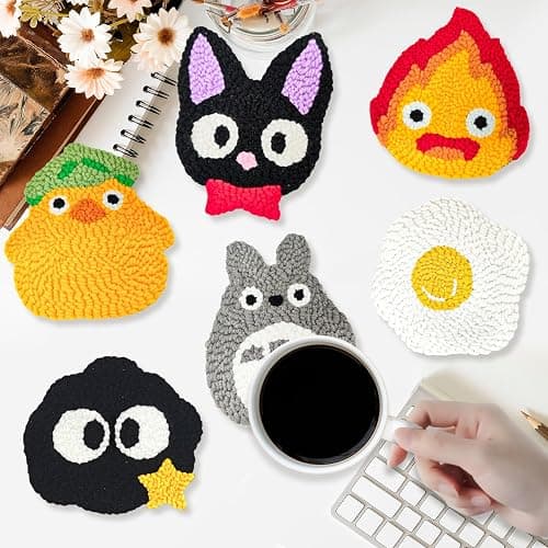 PUNICA Punch Needle Kit for Beginners, Kids & Adults Coaster Set of 6, Easy DIY Embroidery Set Starter Craft Gift with Cute Cartoon Decoration thumbnail 4