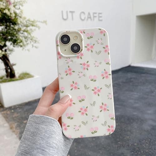QLTYPRI for iPhone 14 Plus Case, Cute Pink Floral Flower Pattern Aesthetic Phone Case, Raised Camera Protection Soft Slim TPU Shockproof Protective Phone Cover for Girls Women - Floral thumbnail 2