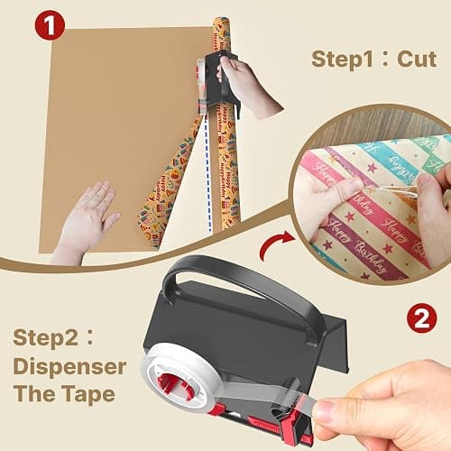 Wraprocut (2-Pack) Wrapping Paper Cutter & Tape Dispenser Dual Use with 4 Tapes，2 Replace Blades Kit for Christmas Gift Wrap Cutter Tool Paper Roll Holder Tube Sliding Slicing for Birthday Holiday. thumbnail 2