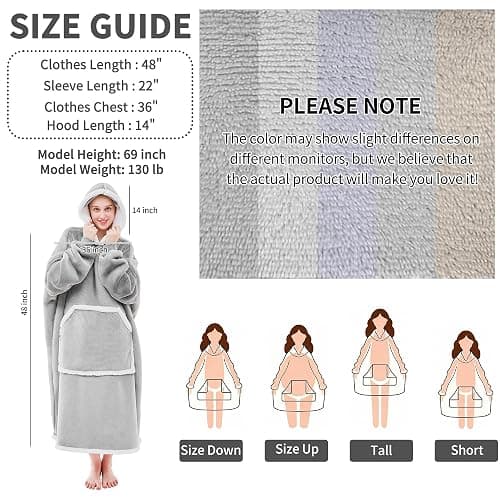 IFNOW Wearable Blanket Hoodie,Oversized Sherpa Hooded Blanket Sweatshirt with Eye Mask and Pocket,Cozy Flannel Blanket with Sleeves for Adult,Birthday Christmas Gifts for Women Mom Girlfriend,Grey thumbnail 6