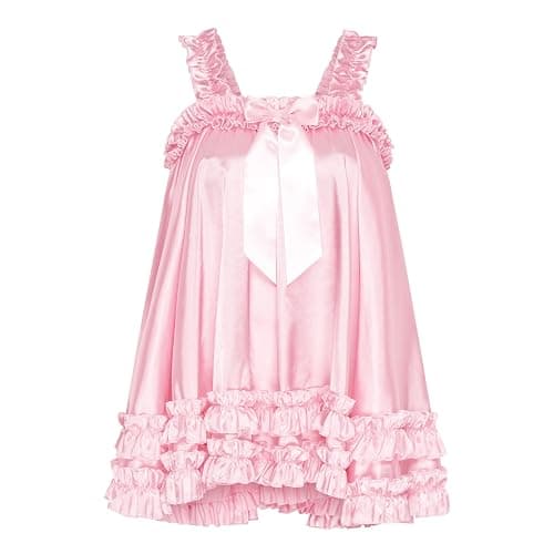 Satini Lingerie Satin Sissy Ruffle Hem Frilly Babydoll Dress Negligee Feminine Cosplay - Image 1