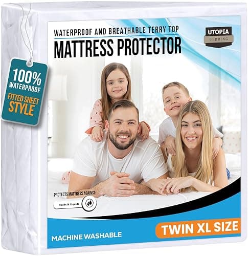 Utopia Bedding Waterproof Mattress Protector Twin XL Size, Premium Terry Mattress Cover 200 GSM, Breathable, Fitted Style with Stretchable Pockets (White) - Image 1
