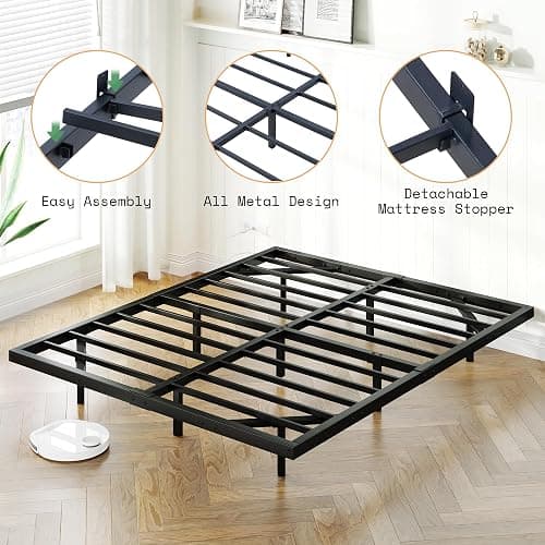 AMERLIFE Queen Size Floating Bed Frame, Queen Bed Frame with LED Light, Heavy Duty Metal Platform Bed, No Box Spring Needed/Noise Free/Black - Image 1