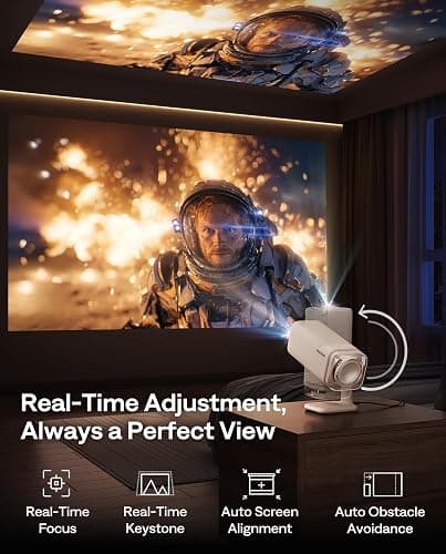 Aurzen BOOM Air Google TV Portable Projector with WiFi and Bluetooth, USB-C Powered, Smart Projector for Outdoor & Home Movie, 4K Supported, Real-Time Focus, Dolby Audio, Adjustable Stand, Off-White thumbnail 8