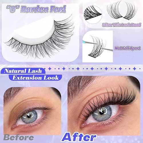 Natural Lash Clusters Wispy Cluster Eyelash Extensions 168pcs Individual Lashes 8-16mm C-Curly DIY Lash Extension Natural Look Soft Thin Band Cluster Lashes by ALICE thumbnail 5