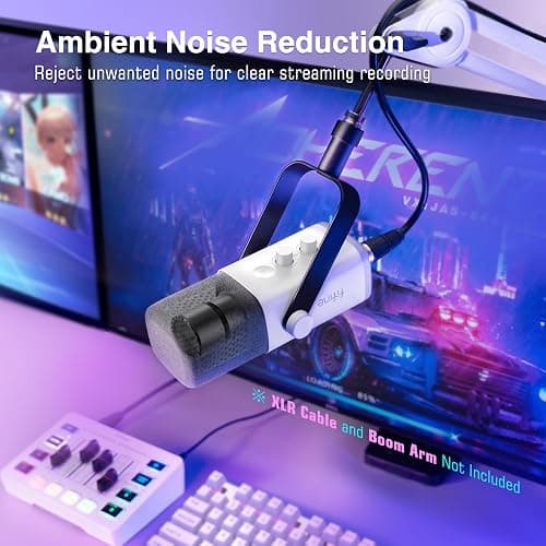 FIFINE AmpliGame AM8W XLR/USB Gaming Microphone for Streaming Podcasting | Dynamic PC Computer RGB Mic, with Gain Knob, Mute Button, Monitoring Jack, for Gamer Recording Video Creation, White thumbnail 6