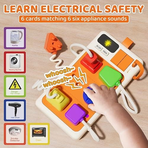 Aprilwolf 9 PCS Sensory Plug Outlet for Toddlers 2-3, Power Strip Montessori Toys for 18+ Months, Busy Board with Light & Sounds, Airplane Car Travel Toys Gift for Baby thumbnail 2