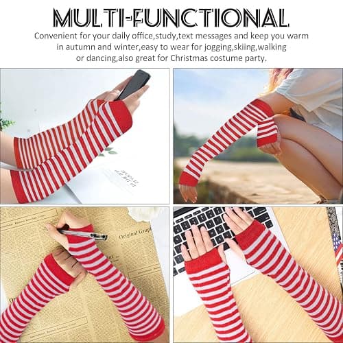 Ibeauti 8 Pcs Womens Striped Knee High Socks Stockings Y2K Goth Knitted Long Arm Warmer Fingerless Gloves Set thumbnail 3