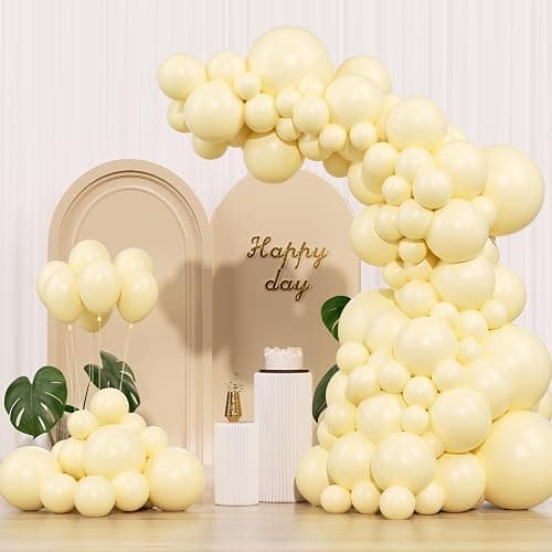 IXVAN Pastel Yellow Balloons 145pcs Different Sizes 18 12 10 5 Inches Light Yellow Latex Balloon Garland Arch for Birthday Baby Shower Wedding Anniversary Graduation Party Decorations - Image 1