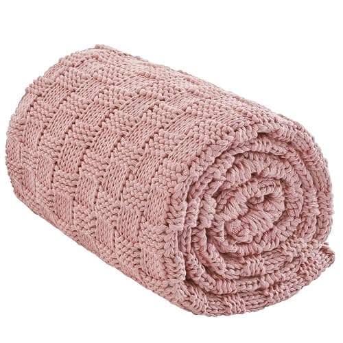 Wellfeel Knitted Weighted Blanket for Adult, No Beads Heavy Blanket 48” x 72'' 12lbs, Breathable Chunky Knit Blanket, Cooling Weighted Blanket for Hot Sleepers, Christmas Home Decor (HoneyPink) - Image 1