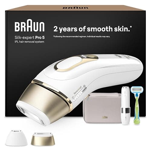 Braun IPL Silk·expert Pro 5 – IPL Geräte Haarentfernung, dauerhaft und schmerzfrei Haarentfernung für Zuhause – Etui mit Gillette Venus Rasierer, 2 Aufsätze, Designed In Germany – PL5156, Weiß/Gold - Image 1