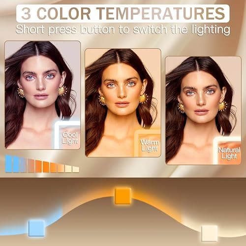 ROLOVE Gold Vanity Mirror with Lights, 15"x13" Lighted Makeup Mirror with Smart Touch, 3-Color Dimmable Lighting, 360° Rotation, Tabletop Mirror for Desk or Bedroom thumbnail 4