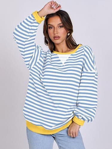 ANRABESS Women Striped Sweatshirts Oversized Crewneck Long Sleeve Shirts Y2K Pullover Top 2025 Fall Outfits Fashion Clothes thumbnail 4