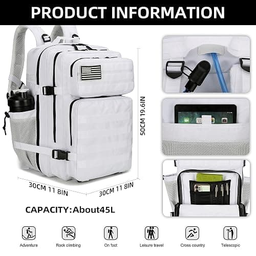 Lovelinks21 45L Tactical Assault Backpack 3 day assault pack with Molle Waterproof backpack Rucksack for Tactical Backpacks (White) thumbnail 2