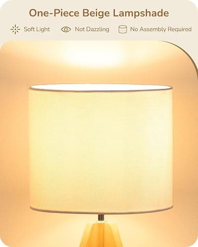 EDISHINE Small Cute Table Lamp, Wood Tripod Nightstand Lamp, 14.2 Inch | ON/Off Switch, E26 Socket, Linen Fabric Shade, Mid Century Bedside Lamp for Nursery, Living Room, Bedroom, End Table thumbnail 3