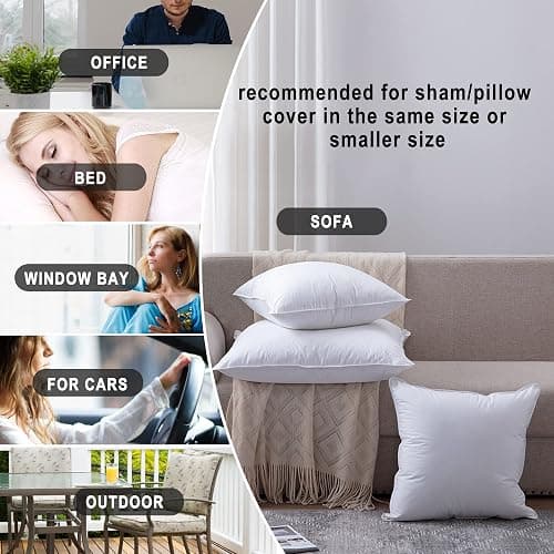 HITO 18x18 Pillow Inserts (Set of 2) - Down Alternative 100% Cotton Cover Decorative Square Throw Pillows White for Couch Bed Sofa thumbnail 6