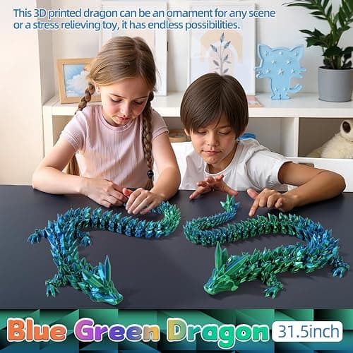 TXB3DOK 24 Inch 3D Printed Articulating Dragon - Giant, Long, and Extra Large Dragon Figure for Home Decor and Gifts (Blue Green, 24 inch) thumbnail 6