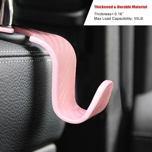 Amooca Car Seat Headrest Hook 4 Pack Hanger Universal Vehicle Car Storage Organizer for Handbag Purse Coat S Type Checkered Pink thumbnail 3