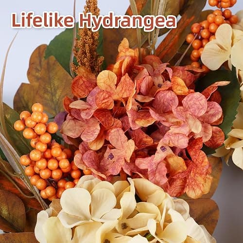 26" Autumn Fall Door Wreath with Hydrangea Berry Eucalyptus for Outdoor | Realistic Eucalyptus Leaves, Hydrangea Flowers, Berries and Hook for Farmhouse Fall Decorations; UV-resistant, Weatherproof thumbnail 5