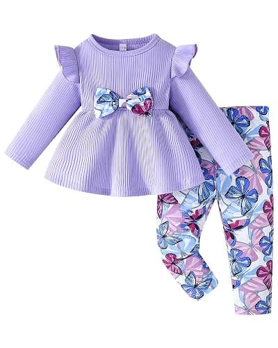 Jecson Toddler Baby Girl Clothes: Cotton Soft Outfits Set A-Line Top & Butterfly-Print Pants Cute Fall Home Outdoor 6M-4Y - Image 1