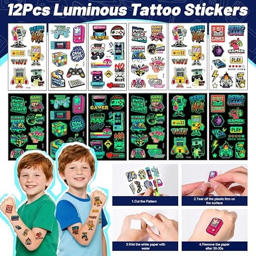 naygnahz Video Game Party Favors Kids Gamer Birthday Party Supplies Drawstring Bag Silicone Bracelet Glow in Dark Tattoo Sticker Keychain Gamer Party Favors Gaming Birthday Goodie Bag Stuffers thumbnail 6