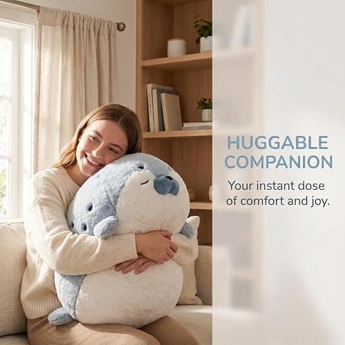 Chubby Blob Seal Pillow, 15.7" Cute Fat Seal Plushie Stuffed Animal Toy | Soft Ocean Animal Hugging Pillow, Squishy Mochi Seal Plush Body Pillow, Gift for Kids and Adults thumbnail 7