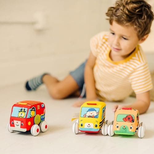 Melissa & Doug K's Kids Pull-Back Vehicle Set - Soft Baby Toy Set with 4 Cars and Trucks, Soft Vehicles Toys for Babies and Toddlers thumbnail 2