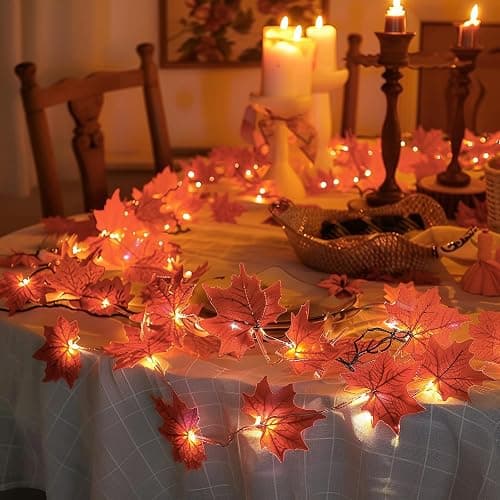 Dazzle Bright 2 Pack Thanksgiving Maple Leaf String Lights, Total 20FT 40 LED Battery Operated Lighted Fall Leaves Garland, Halloween Decorations for Indoor Outdoor Autumn Harvest Decor thumbnail 4