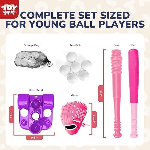 TOY Life T Ball Set for Kids 3-5 5-8, Toddler Baseball Set for Girls, T Ball Stand Sets with Baseball Glove, Tball Bating Tee Outdoor Indoor Toys for Toddler Girls thumbnail 3