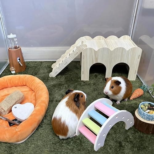 Guinea Pig Hideout Hamster Wood House Maze Platform Detachable Accessories with Ladder for Rat Hamster Squirrel Gerbil Sugar Glider thumbnail 6