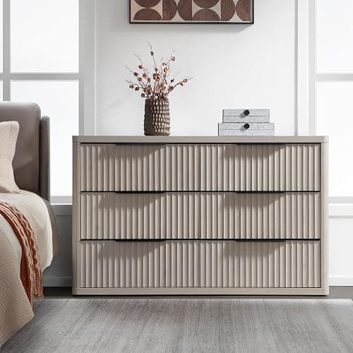 SICOTAS Dresser for Bedroom 53.5" Wide 6 Drawer Dressers & Chests of Drawers for Closet Long Large Modern TV Stand Set for Clothes Storage Fluted Clothes Closet for Hallway Entryway, White Alder thumbnail 2