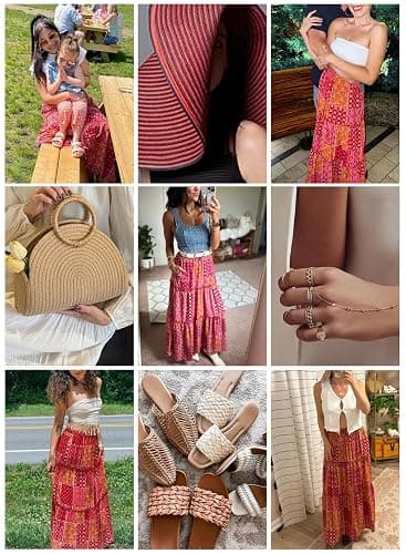Happy Sailed Womens Floral Print Boho Maxi Skirt Elastic High Waist Pleated Ruffle Flowy Long Skirts S-XL thumbnail 5